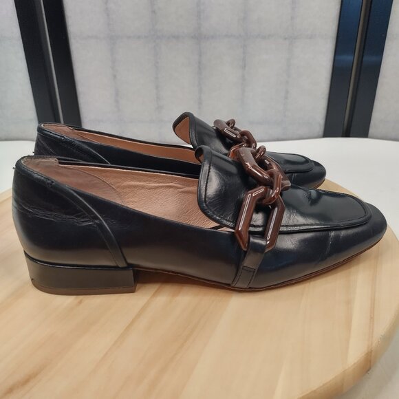 Louise et Cie Shoes - Louise et Cie Emlen Black Leather Square Toe Tortoise Chain Loafers Women US 8.5